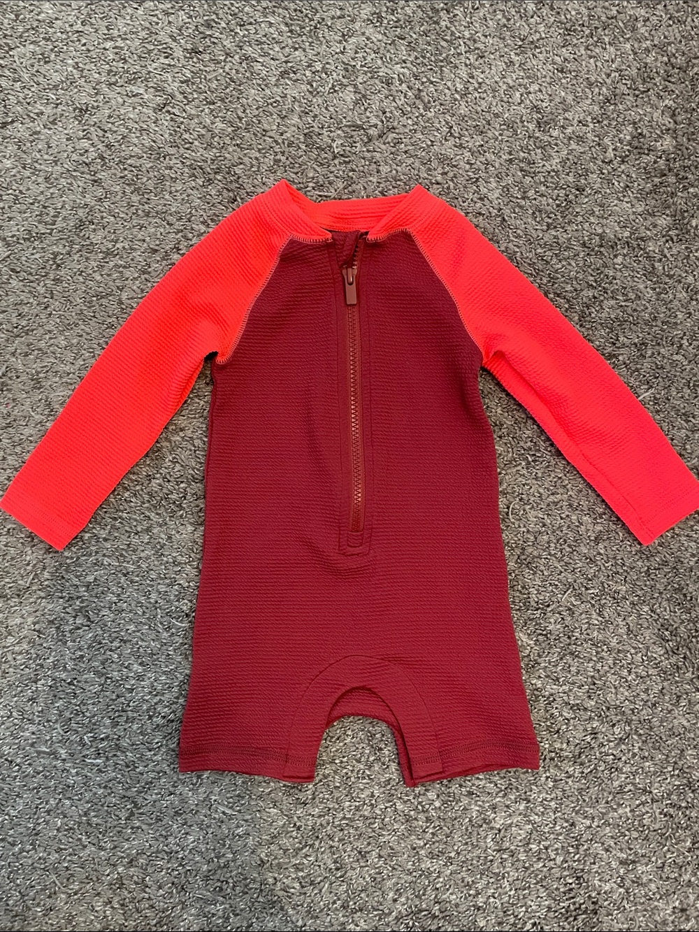 Old Navy Kids One-Piece Swimsuit - Burgundy Body with Coral Sleeves